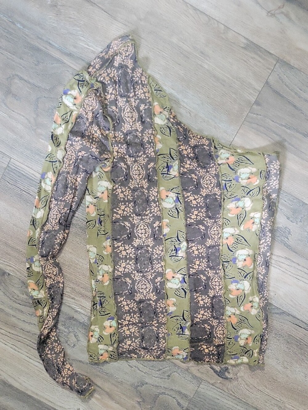Free People Olive Green and Gray Floral One-Shoulder Top NWOT SMALL